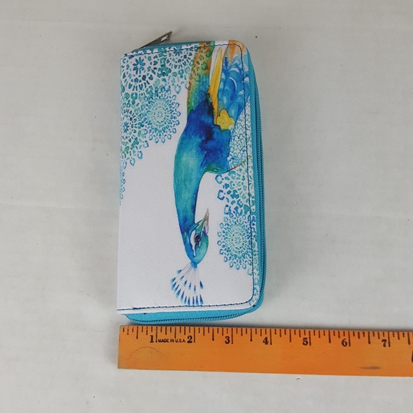 NWOT Peacock Wallet Clutch White Teal and Yellow - Picture 6 of 6